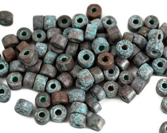 6mm Mini Tube, Green Patina, 2.5mm Hole, Mykonos Greek Ceramic Beads, Pkg 18 or 50