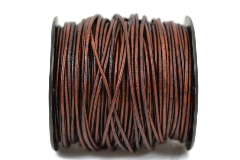 2mm Natural Antique Brown Leather Round Cord Distressed Matte Finish