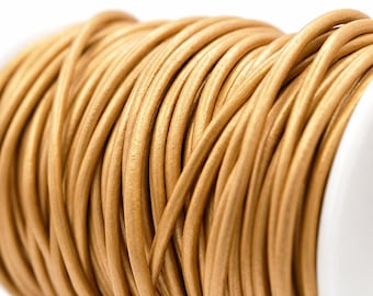 3mm Round Leather Cord - Metallic Light Gold - Genuine Leather