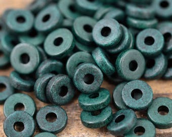 8mm Washer Round, Dark Green, Mykonos Greek Ceramic Beads, Pkg 50 or 150
