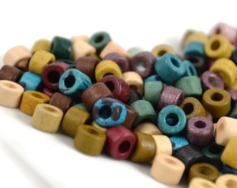 6mm Mini Tube, Earthy Color Mix, Mykonos Greek Ceramic Beads, Pkg 50 or 150