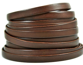 10mm Flat Bruciato Leather Cord, Dark Brown, European Leather, 10mm x 2mm, Vegetable Tanned Cowhide Leather. By The Foot