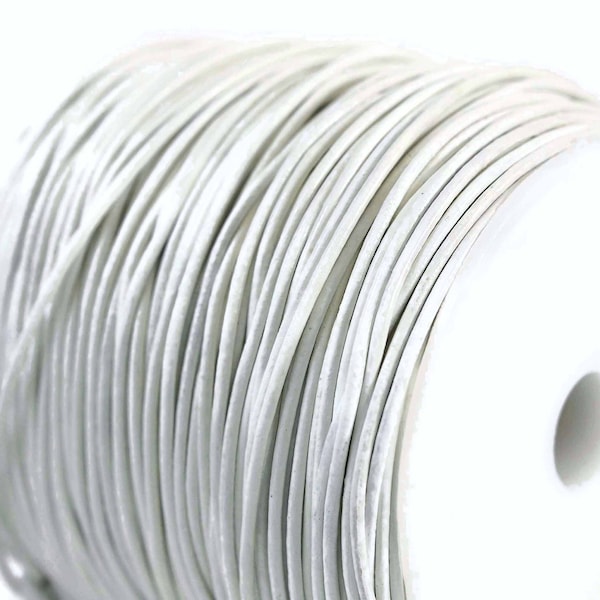 1.5mm White Leather Round Cord, Subtle Sheen, Vegetable Tanned Cowhide Leather