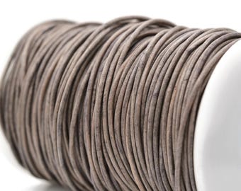 2mm Round Leather Cord - Natural Grey - Genuine Leather