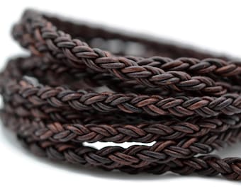 8mm Round Braided Leather Bolo Cord - 8 Ply,  2mm Strands - Genuine Leather -  Natural Legacy Brown