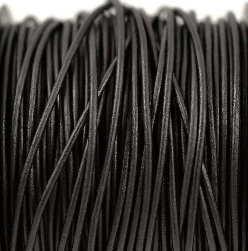 1.5mm Natural Black Leather Cord Round, Matte Finish, Vegetable Tanned Cowhide Leather image 2
