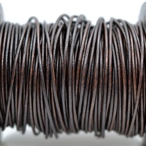 1.5mm Natural Rustic Brown Leather Cord Round, Matte Finish, Vegetable Tanned Genuine Leather