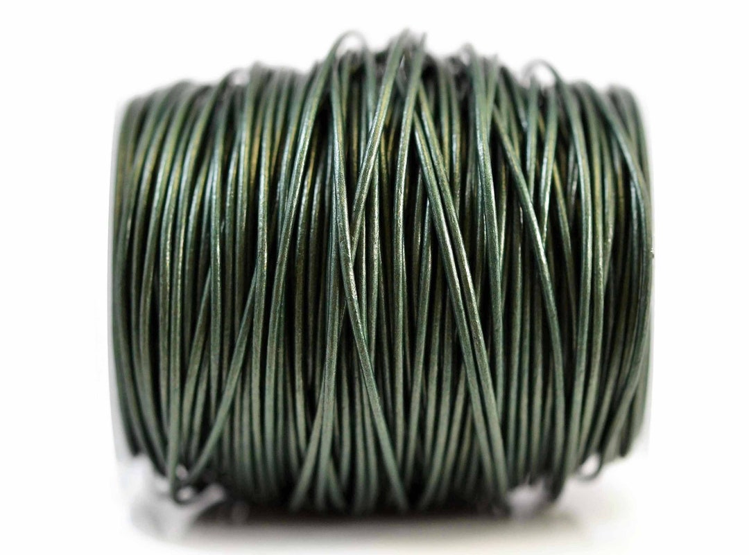 1mm Metallic Dark Green Leather Cord Round, Subtle Sheen, Vegetable