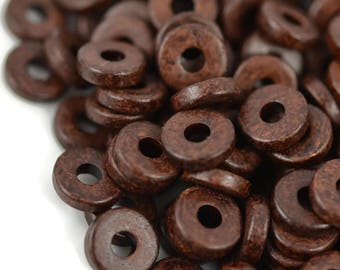 8mm Washer Round, Bitter Chocolate, Mykonos Greek Ceramic Beads, Pkg 50 or 150