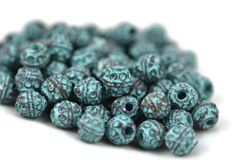 6mm Bali Style Bead, Green Patina, 1.5mm Hole, Mykonos Greek Beads, Pkg 12 image 2