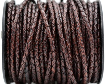 3mm Braided Leather Bolo Cord - Natural Legacy Dark Brown
