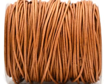 1.5mm Round Leather Cord, Natural Tan, Distressed Genuine Leather
