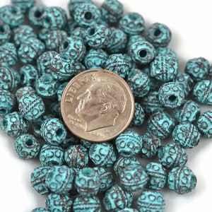 6mm Bali Style Bead, Green Patina, 1.5mm Hole, Mykonos Greek Beads, Pkg 12 image 4