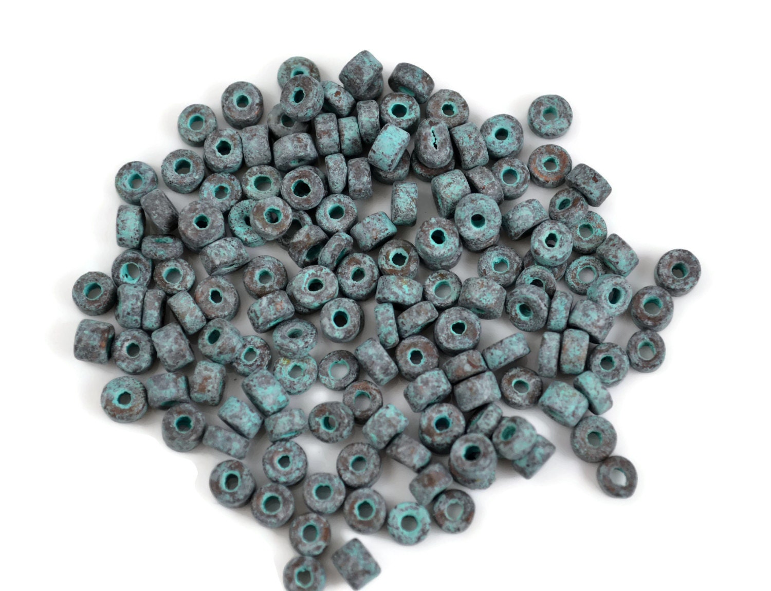 Large Seed Bead - 3mm Green Patina - Mykonos Ceramic Beads