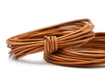 3mm Round Leather Cord - Natural Tan - Distressed Genuine Leather
