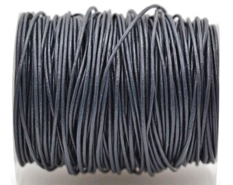 1mm Round Leather Cord - Dark Navy Blue - Genuine Leather