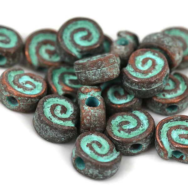 14mm Runde Perle - grüne Patina - Mykonos Perlen - Menge: 8