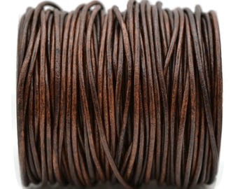 2mm Round Leather Cord - Natural Dark Brown - Distressed Genuine Leather