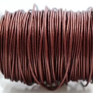 1mm Round Leather Cord - Metallic Maroon - Genuine Leather
