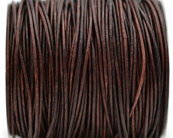 1mm Round Leather Cord - Natural Legacy Brown - Distressed Genuine Leather