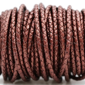 4mm Braided Leather Bolo Cord - Metallic Maroon - By The Yard