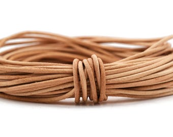 2mm Round Leather Cord - Natural - Genuine Leather