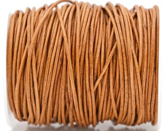 1mm Round Leather Cord - Natural Tan - Distressed Genuine Leather
