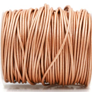 2mm Round Leather Cord - Metallic Rose Gold - Genuine Leather