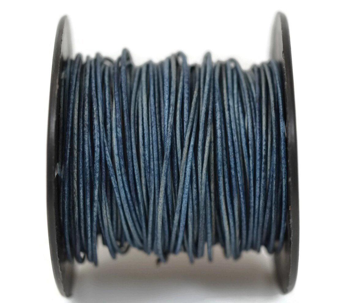1mm Natural Blue Leather Round Cord Distressed Matte Finish | Etsy