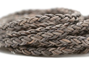 8mm Bolo Leather Cord, Natural Grey, Matte Finish, Vegetable Tanned Cowhide Leather, By The Foot