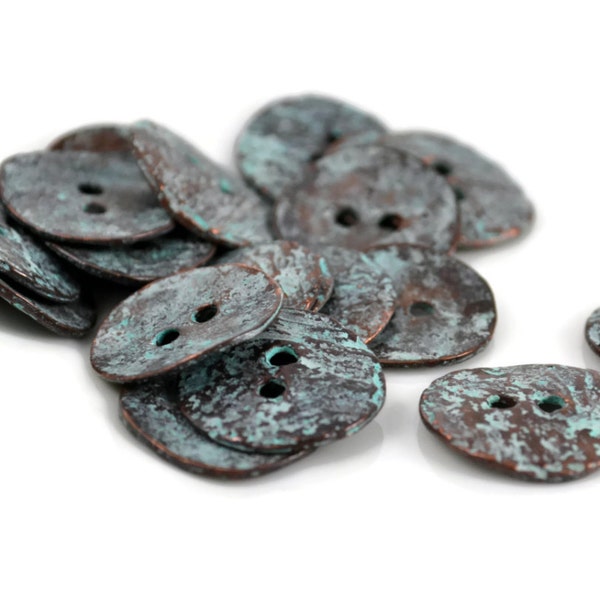 16mm Round Button - Green Patina - Mykonos Beads Cornflake Button