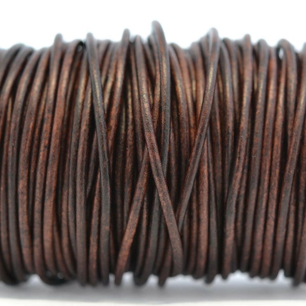 3mm Natural Brown Mahogany Leather Cord Round, Matte Finish, Vegetable Tanned Cowhide Leather
