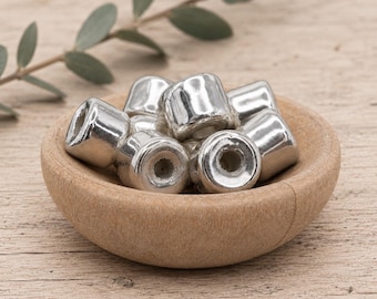 8mm Short Tube - Fine Silver over Ceramic - Mykonos Beads - Pkg 12