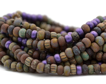 4/0 Czech Seed Bead Matte Picasso Purple Earthy Mix - 20 Inch Strand