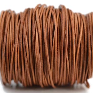 1.5mm Vintage Light Brown Leather Cord Round, Matte Finish, Vegetable Tanned Genuine Leather