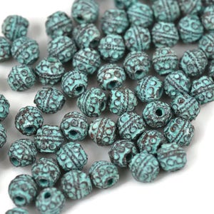 6mm Bali Style Bead, Green Patina, 1.5mm Hole, Mykonos Greek Beads, Pkg 12 image 3