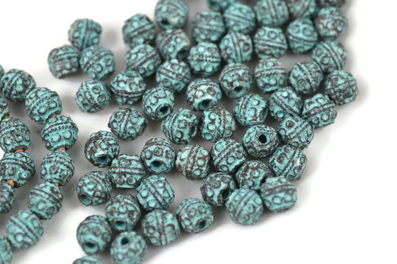 6mm Bali Style Bead, Green Patina, 1.5mm Hole, Mykonos Greek Beads, Pkg 12 image 3