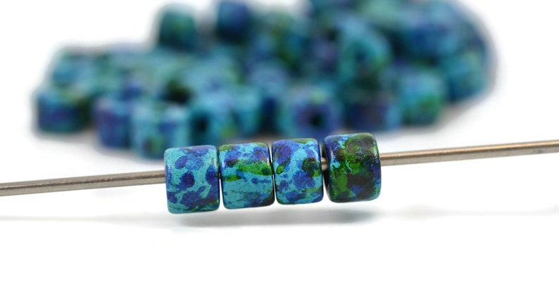 Mykonos Ceramic Beads 2.5mm Hole Short Tube 8x7mm Aegean Blue Mix