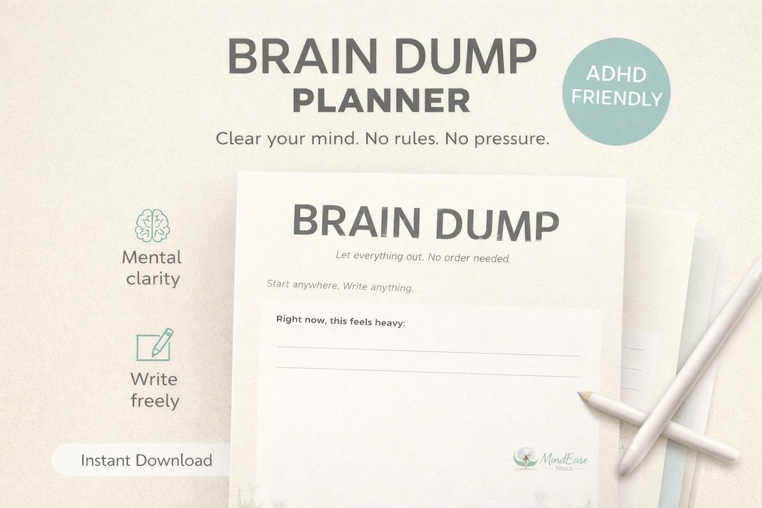 ADHD Brain Dump Planner Printable | Overthinking & Mental Relief ...