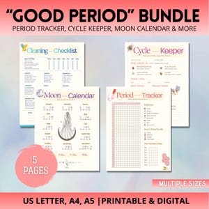 Paquete de seguimiento del período, registro del ciclo menstrual, calendario lunar (descarga digital)