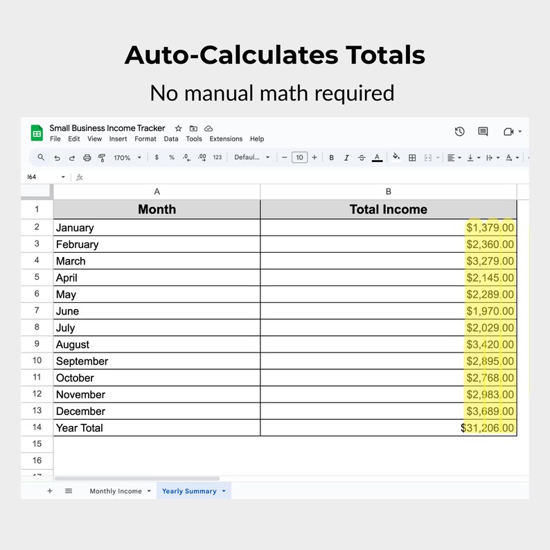 Small Business Income Tracker Printable & Google Sheets, Monthly and ...