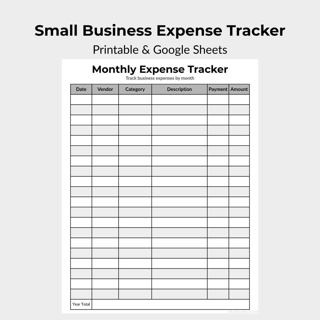 Small Business Expense Tracker Printable & Google Sheets, Monthly and ...