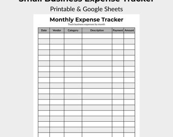 Suivi des dépenses des petites entreprises imprimable et feuilles Google, budget d'entreprise mensuel et annuel, modèle de financement d'entrepreneur