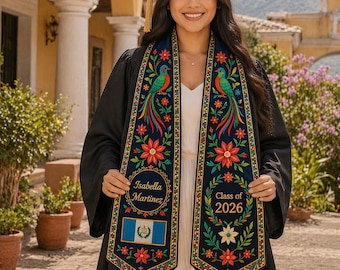 Estola de graduación personalizada de Guatemala 2026, banda con la bandera estadounidense de Guatemala, regalo de graduación de herencia latina