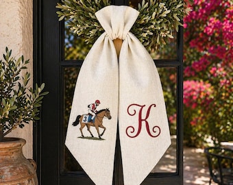 Banda de corona bordada para el Derby de Kentucky, decoración personalizada para el porche con monograma, lazo personalizado para la puerta principal de estilo sureño