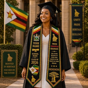 Zimbabwe Graduation Stole 2026, Custom Zimbabwean Flag Graduation Sash, Personalized African Graduation Stole, Class of 2026 Gift