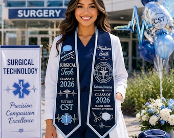Estola de graduación personalizada para técnico quirúrgico 2026, banda médica para técnico quirúrgico, regalo de graduación con nombre personalizado