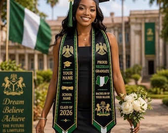 Étole de remise des diplômes nigériane personnalisée 2026, écharpe patrimoniale drapeau nigérian personnalisée, cadeau de remise des diplômes senior