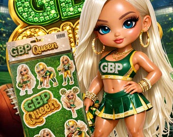 GBP Queen Sticker Pack – Glam Chibi Football Fan (Digital Download)
