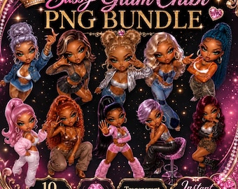 Sassy Glam Chibi PNG Bundle, Black Girl Fashion Doll Clipart (Digital Download)
